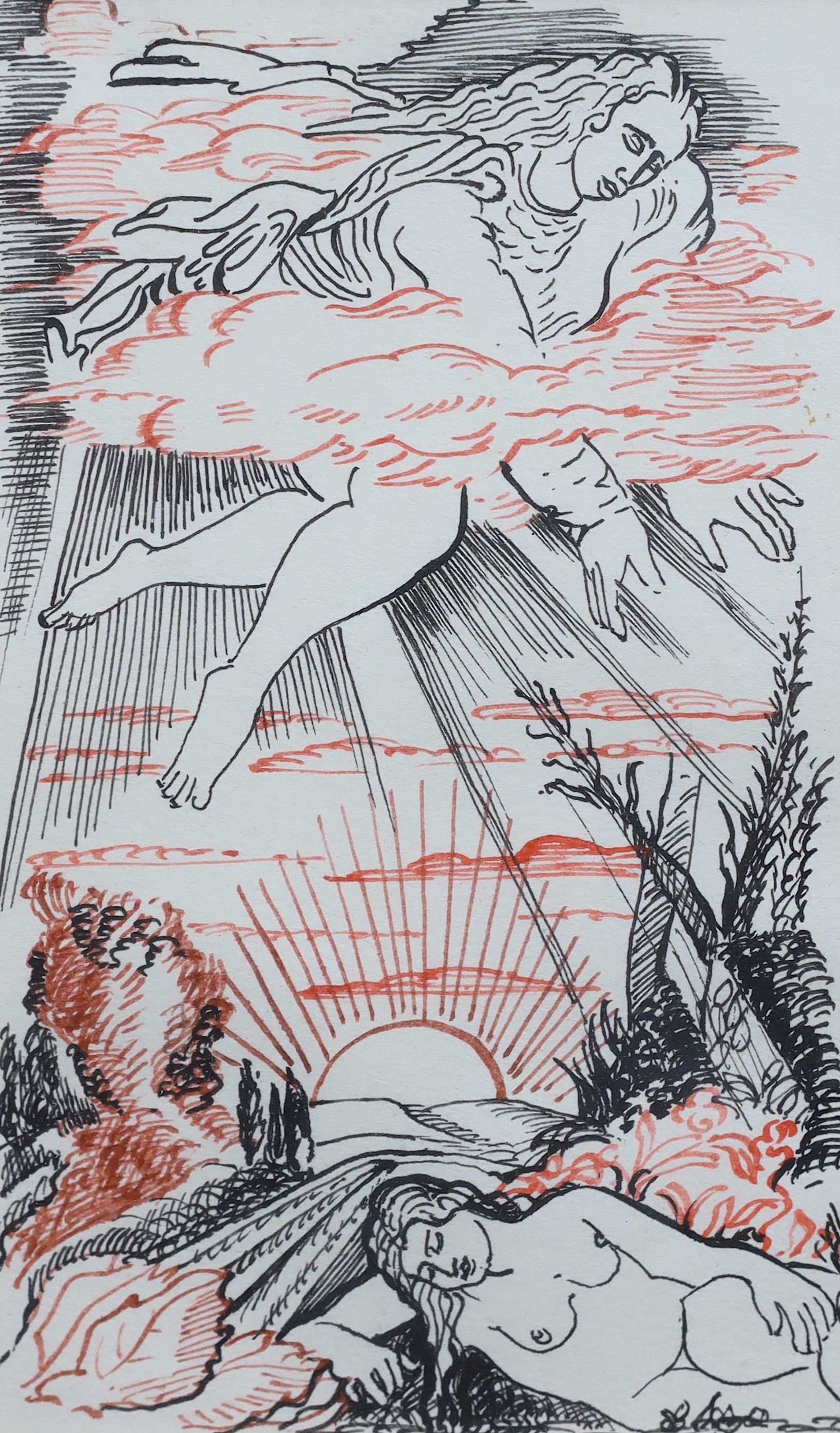 Bernard Meninsky (British, 1891-1950), Illustration for a work by Milton, ink on paper, 16 x 10cm